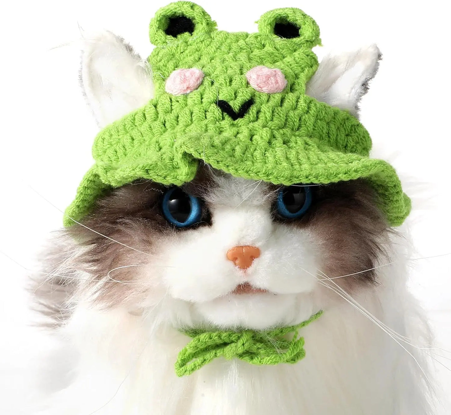 Handmade Knitted Cartoon Pet Hats - Set of 4 for Small Cats and Puppies, Soft Polyester Frog/Cat/Puppy Costume Headwear for Halloween, Birthdays, and Everyday Wear