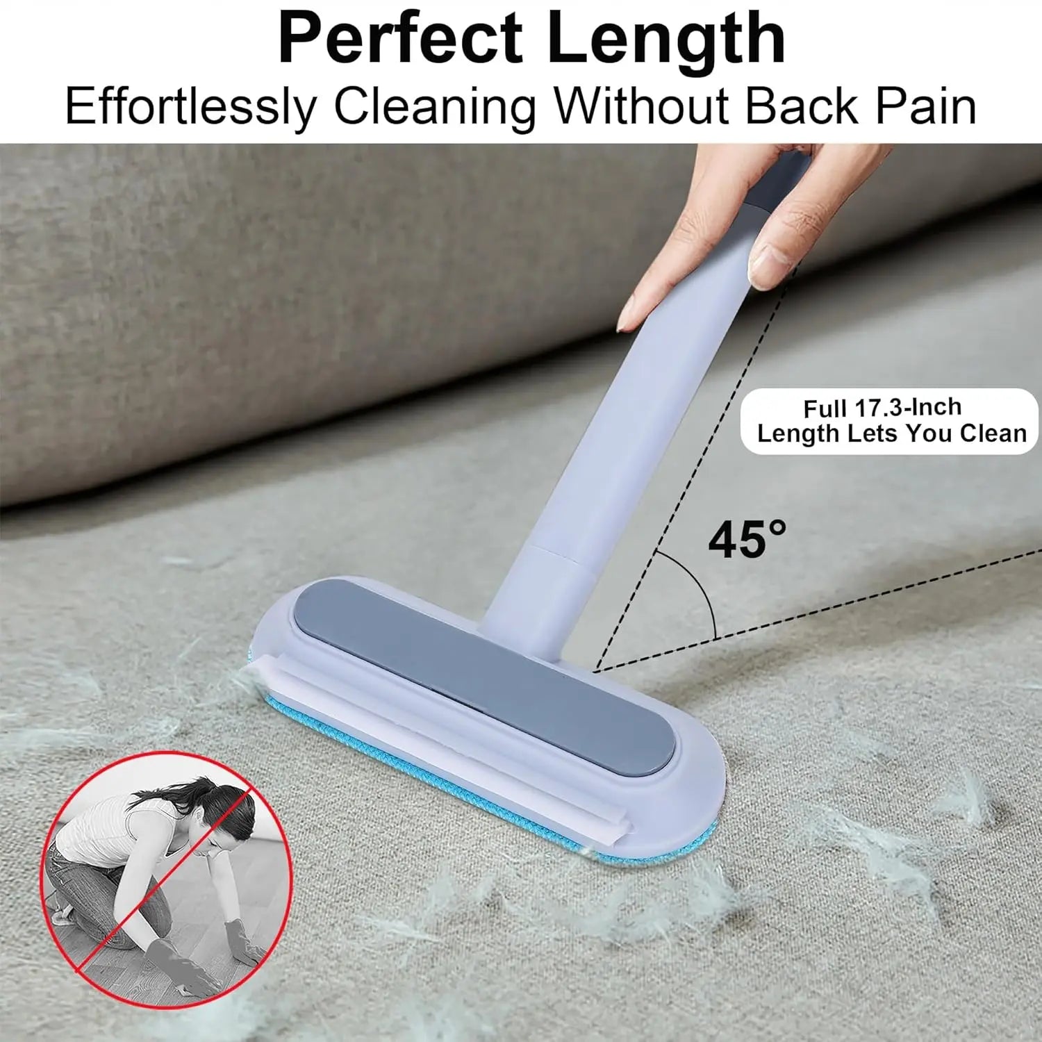 4-In-1 Reusable Lint & Pet Hair Remover Broom - 17.7In Standard Handle, 17.2In×7.1In Size, 200G Weight, Clean without Bending Tool for Couch, Dog & Cat Hair, Car Seats (1 Pack)