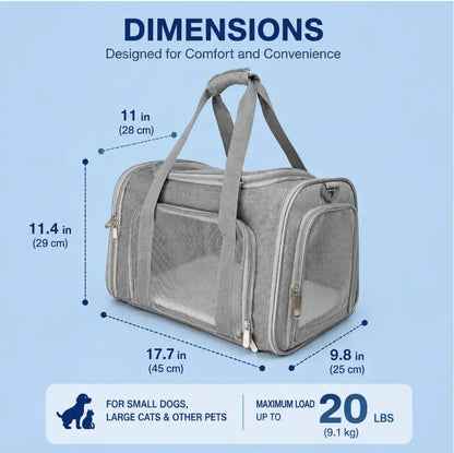 Portable Pet Carrier for Large Cats and Small Dogs, Airline-Approved Soft Travel Case with Breathable Mesh, Foldable Design for Outdoor, Car, and Airplane Use