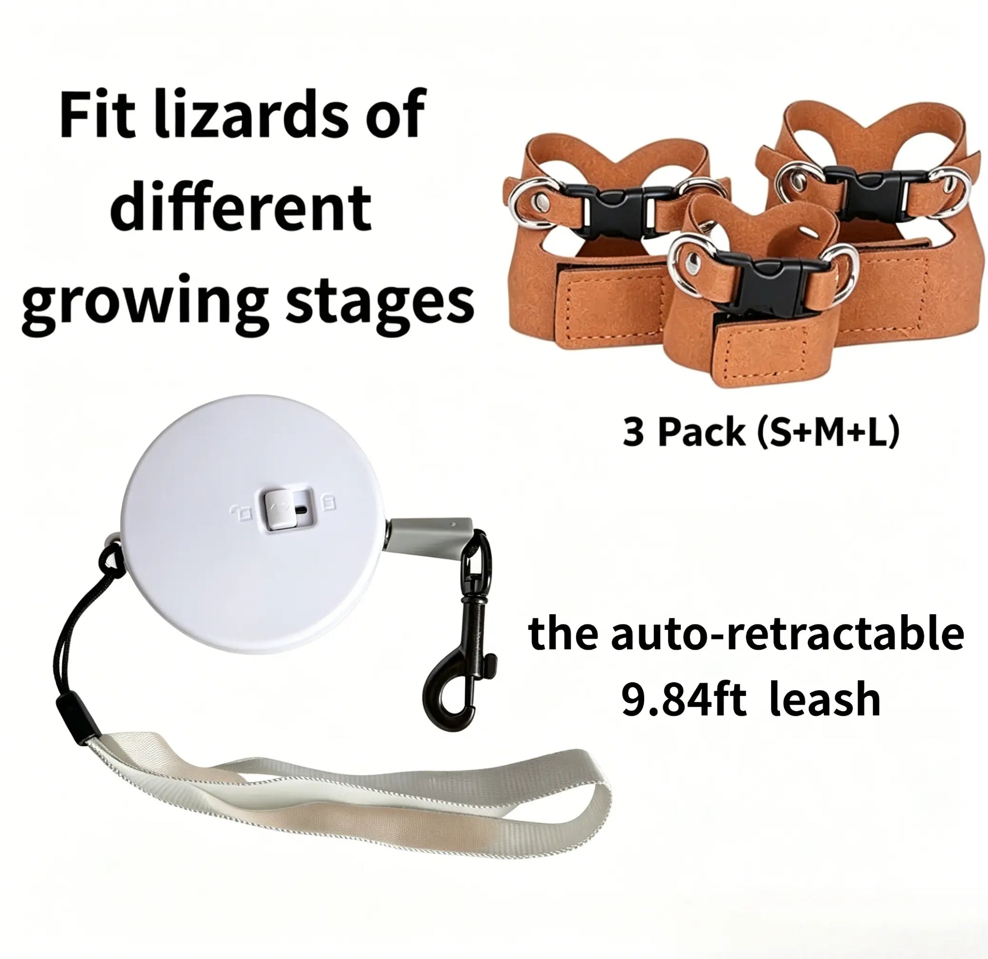Reptile Harness and Leash Set - Adjustable Microfiber Suede Leather, Available in Three Sizes, No-Pull Full Protection Design for Bearded Dragon Training