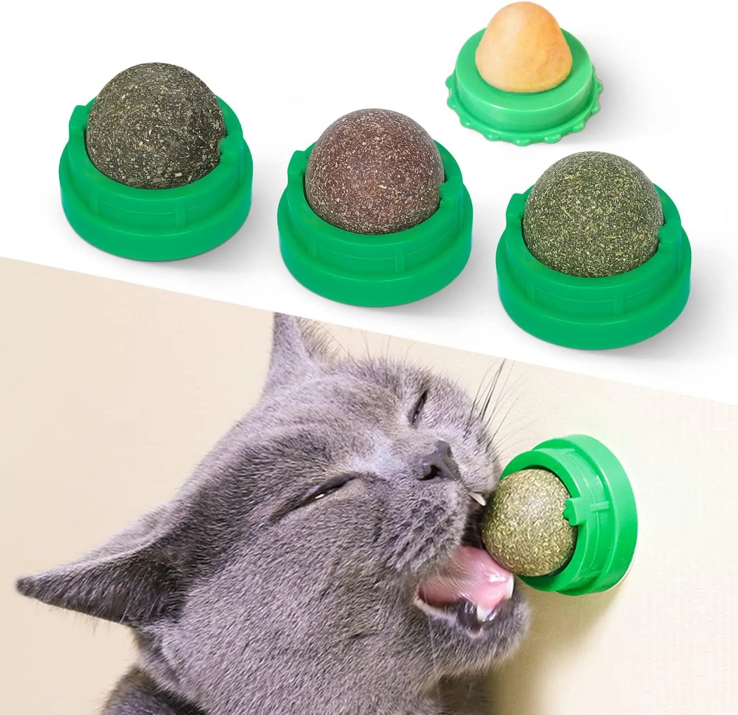 Catnip Balls for Cats - 4 Pack Edible Silvervine Toys for Dental Health and Energy (Green)