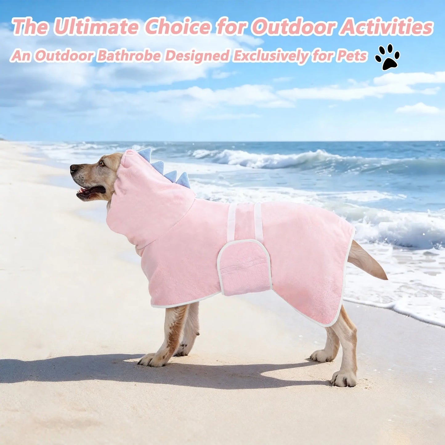 Dinosaur-Themed Quick-Dry Super-Absorbent Dog Bathrobe with Adjustable Straps, Available in Multiple Sizes for Small, Medium, and Large Breeds