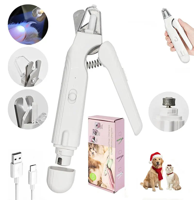 2-in-1 LED Stainless Steel Dog Nail Clipper and Grinder Combo - Safe ABS Universal Pet Grooming Tool with Quiet Low-Vibration, Sharp Blades, USB Rechargeable Paw Trimmer and Polisher for Dogs and Cats Home Use