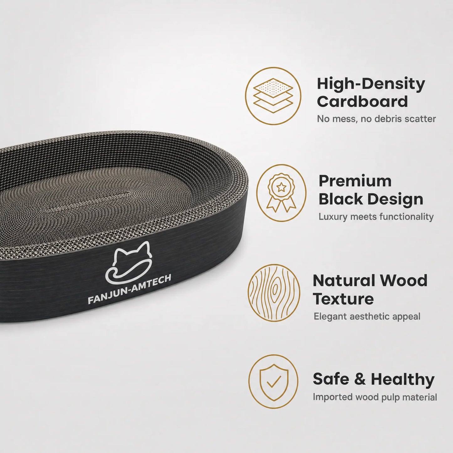 Contemporary Black Oval Cat Scratcher Lounge - Premium Hardened Cardboard Bed and Elegant 2-in-1 Scratching Pad & Nest for Modern Home Decor