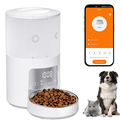 Furlyn 4-Liter Smart WiFi Automatic Pet Feeder with Programmable Timed and Portion-Controlled Feeding, Dual-Power Source Design, and Pet Food Combo Pack for Cats and Dogs