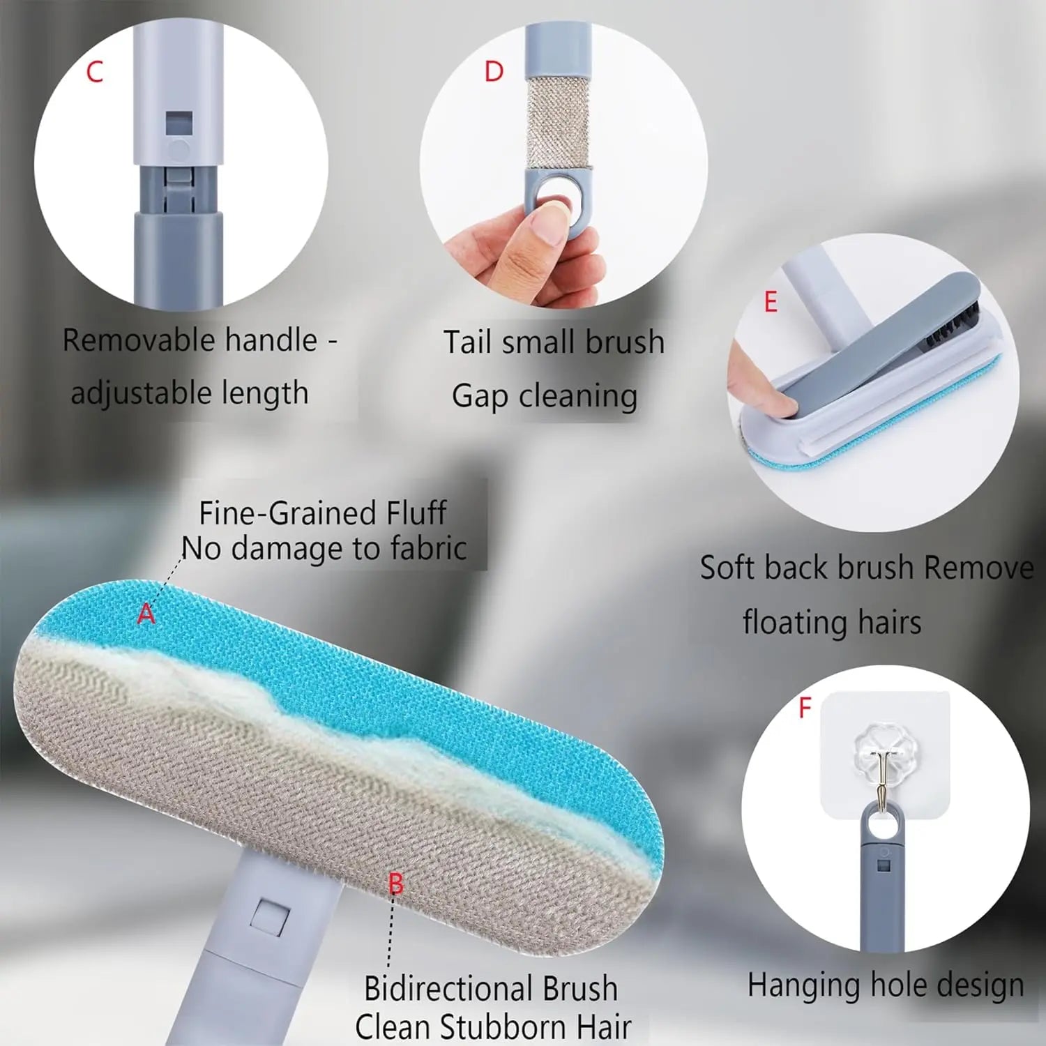 4-In-1 Reusable Lint & Pet Hair Remover Broom - 17.7In Standard Handle, 17.2In×7.1In Size, 200G Weight, Clean without Bending Tool for Couch, Dog & Cat Hair, Car Seats (1 Pack)