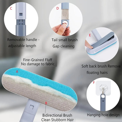 4-In-1 Reusable Lint & Pet Hair Remover Broom - 17.7In Standard Handle, 17.2In×7.1In Size, 200G Weight, Clean without Bending Tool for Couch, Dog & Cat Hair, Car Seats (1 Pack)