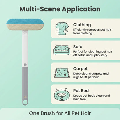 Enhanced Pet Hair Removal Brush with Extended Handle, Versatile Lint Cleaner for Furniture, Bedding, Clothing, and Vehicle Interiors, Washable Multi-Surface Tool