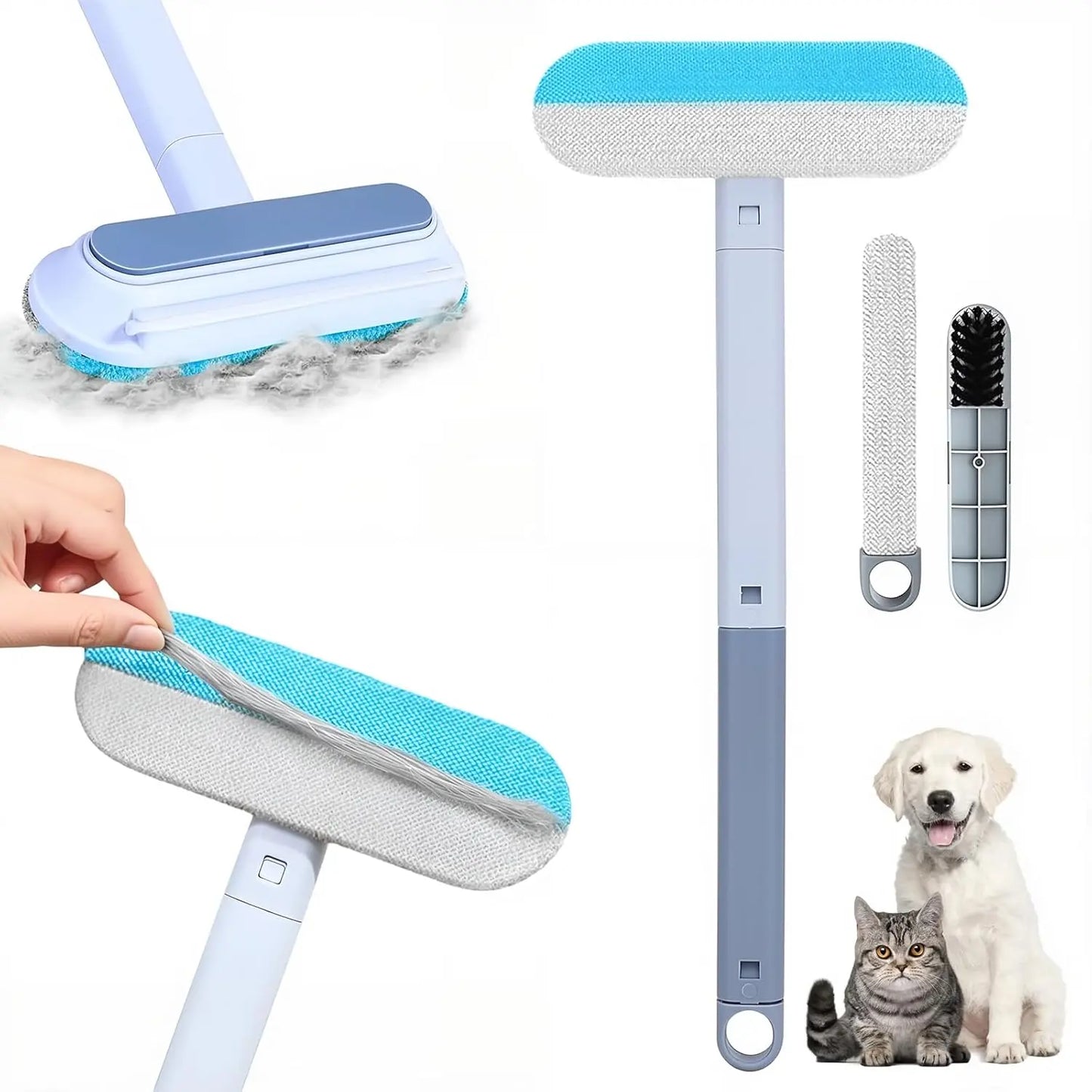 4-In-1 Reusable Lint & Pet Hair Remover Broom - 17.7In Standard Handle, 17.2In×7.1In Size, 200G Weight, Clean without Bending Tool for Couch, Dog & Cat Hair, Car Seats (1 Pack)
