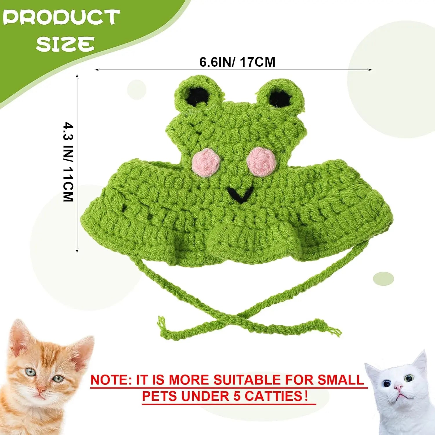 Handmade Knitted Cartoon Pet Hats - Set of 4 for Small Cats and Puppies, Soft Polyester Frog/Cat/Puppy Costume Headwear for Halloween, Birthdays, and Everyday Wear
