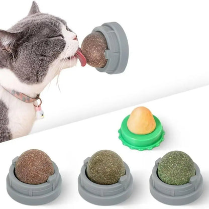Catnip Balls for Cats - 4 Pack Edible Silvervine Toys for Dental Health and Energy (Green)