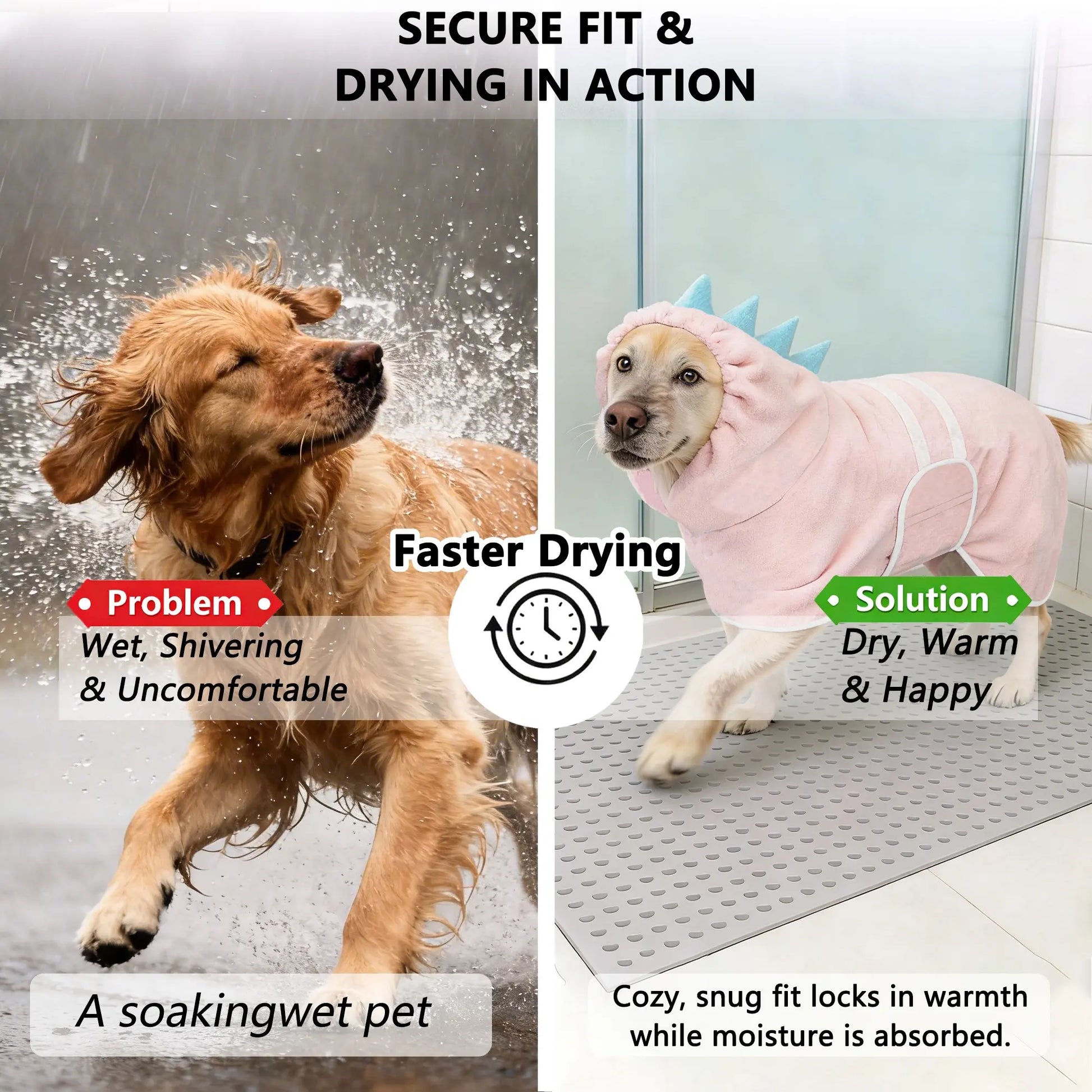 Dinosaur-Themed Quick-Dry Super-Absorbent Dog Bathrobe with Adjustable Straps, Available in Multiple Sizes for Small, Medium, and Large Breeds