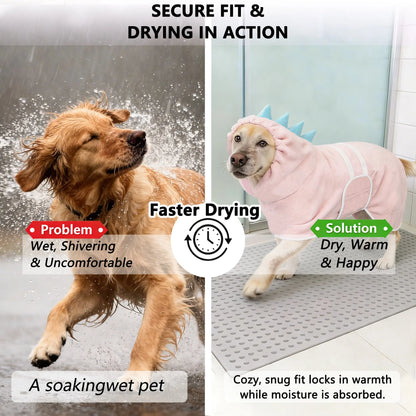Dinosaur-Themed Quick-Dry Super-Absorbent Dog Bathrobe with Adjustable Straps, Available in Multiple Sizes for Small, Medium, and Large Breeds