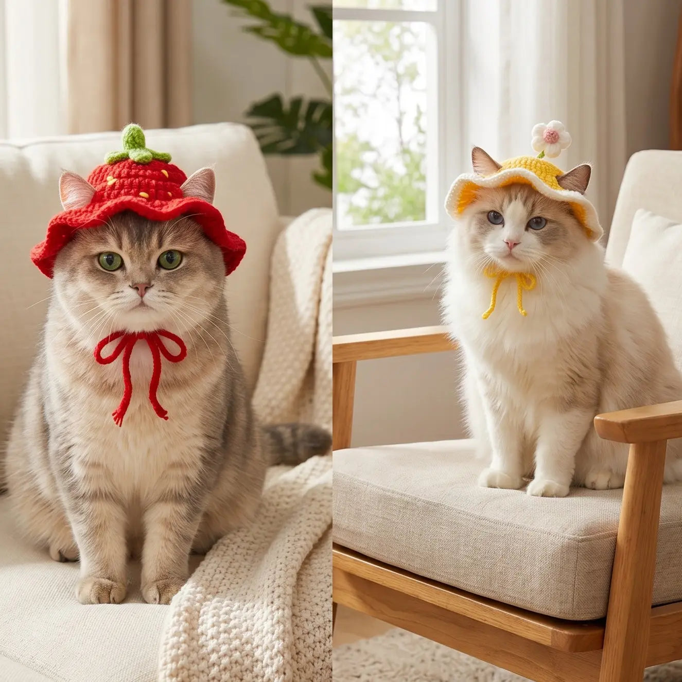 Handmade Knitted Cartoon Pet Hats - Set of 4 for Small Cats and Puppies, Soft Polyester Frog/Cat/Puppy Costume Headwear for Halloween, Birthdays, and Everyday Wear