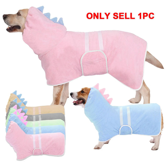 Dinosaur-Themed Quick-Dry Super-Absorbent Dog Bathrobe with Adjustable Straps, Available in Multiple Sizes for Small, Medium, and Large Breeds