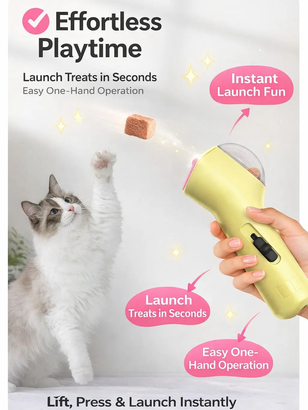 Portable Interactive Pet Treat Dispenser - Handheld Snack Launcher for Dog and Cat Training and Enrichment Activities