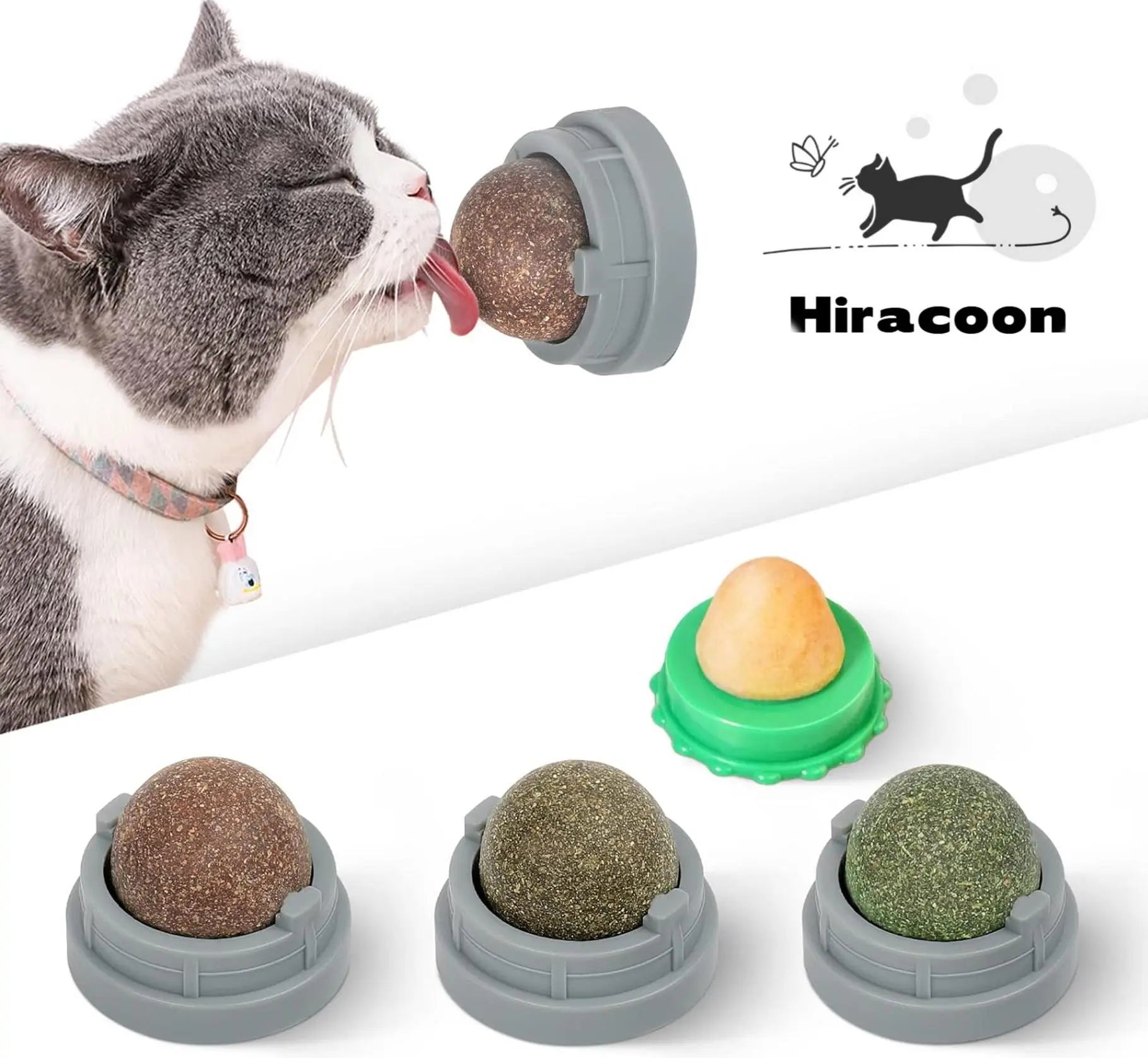 Catnip Balls for Cats - 4 Pack Edible Silvervine Toys for Dental Health and Energy (Green)
