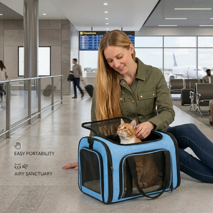 Portable Pet Carrier for Large Cats and Small Dogs, Airline-Approved Soft Travel Case with Breathable Mesh, Foldable Design for Outdoor, Car, and Airplane Use