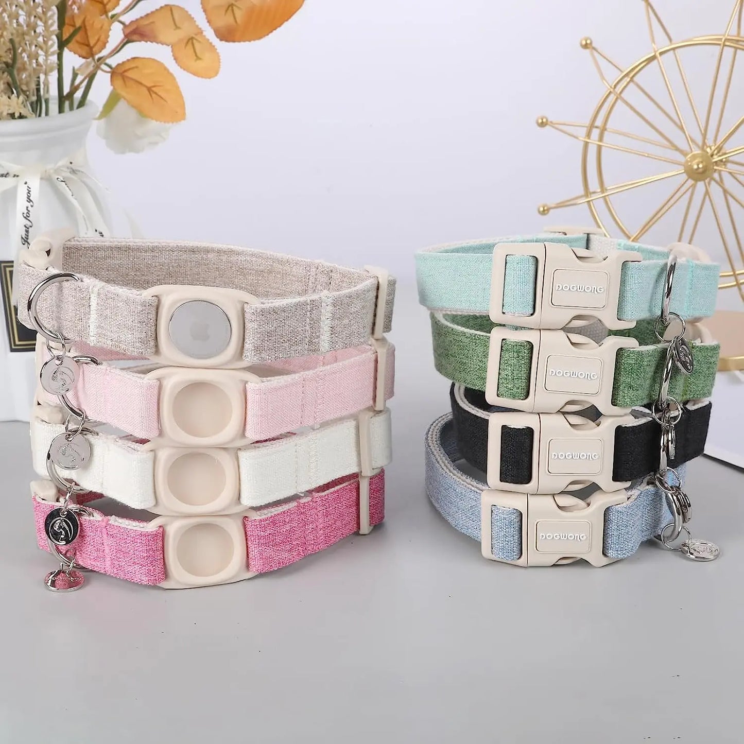 DOGWONG Heavy-Duty Cotton Hemp Dog Collar with Airtag Holder for Small to Large Dogs