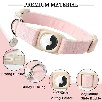 DOGWONG Heavy-Duty Cotton Hemp Dog Collar with Airtag Holder for Small to Large Dogs