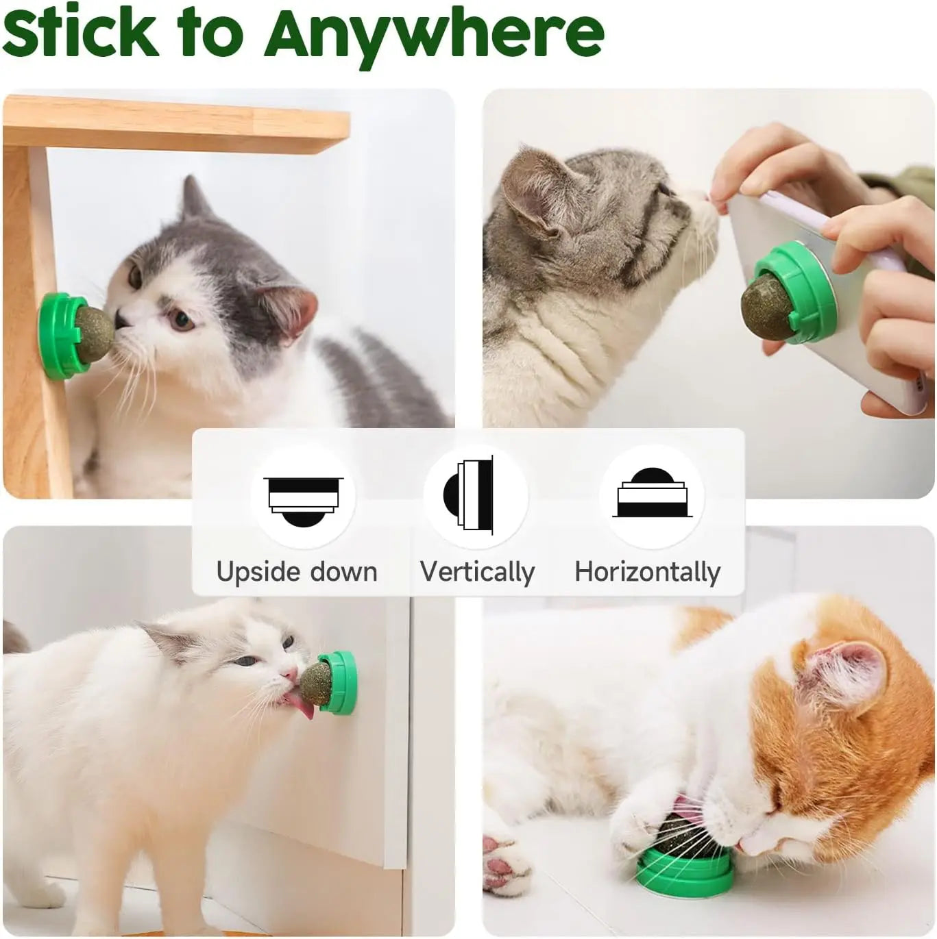 Catnip Balls for Cats - 4 Pack Edible Silvervine Toys for Dental Health and Energy (Green)