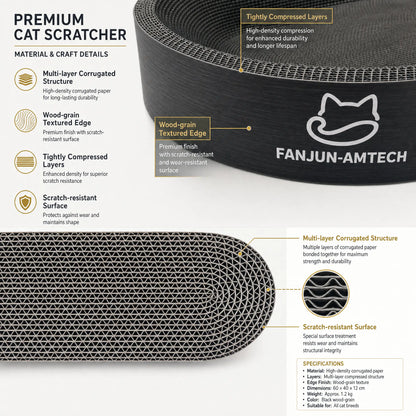 Contemporary Black Oval Cat Scratcher Lounge - Premium Hardened Cardboard Bed and Elegant 2-in-1 Scratching Pad & Nest for Modern Home Decor