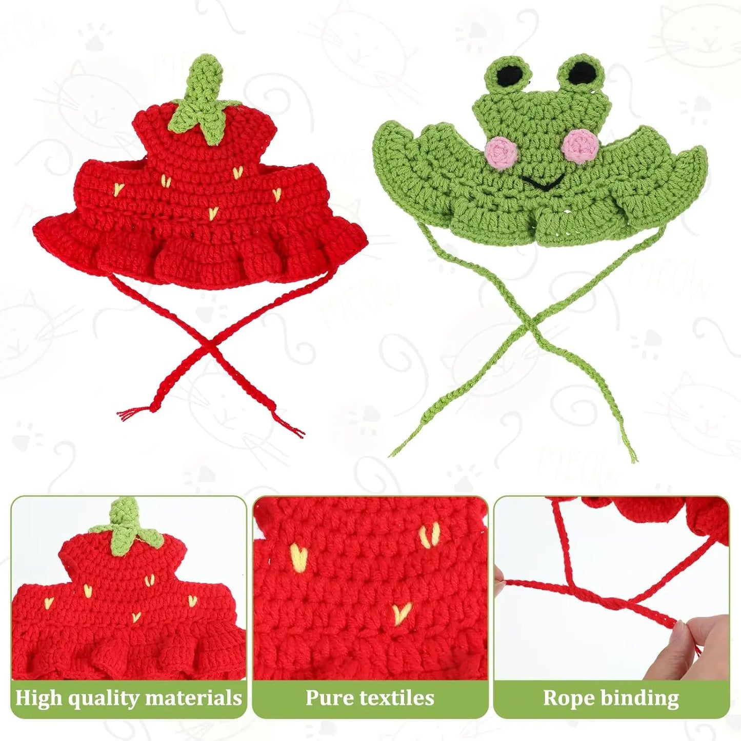 Handmade Knitted Cartoon Pet Hats - Set of 4 for Small Cats and Puppies, Soft Polyester Frog/Cat/Puppy Costume Headwear for Halloween, Birthdays, and Everyday Wear