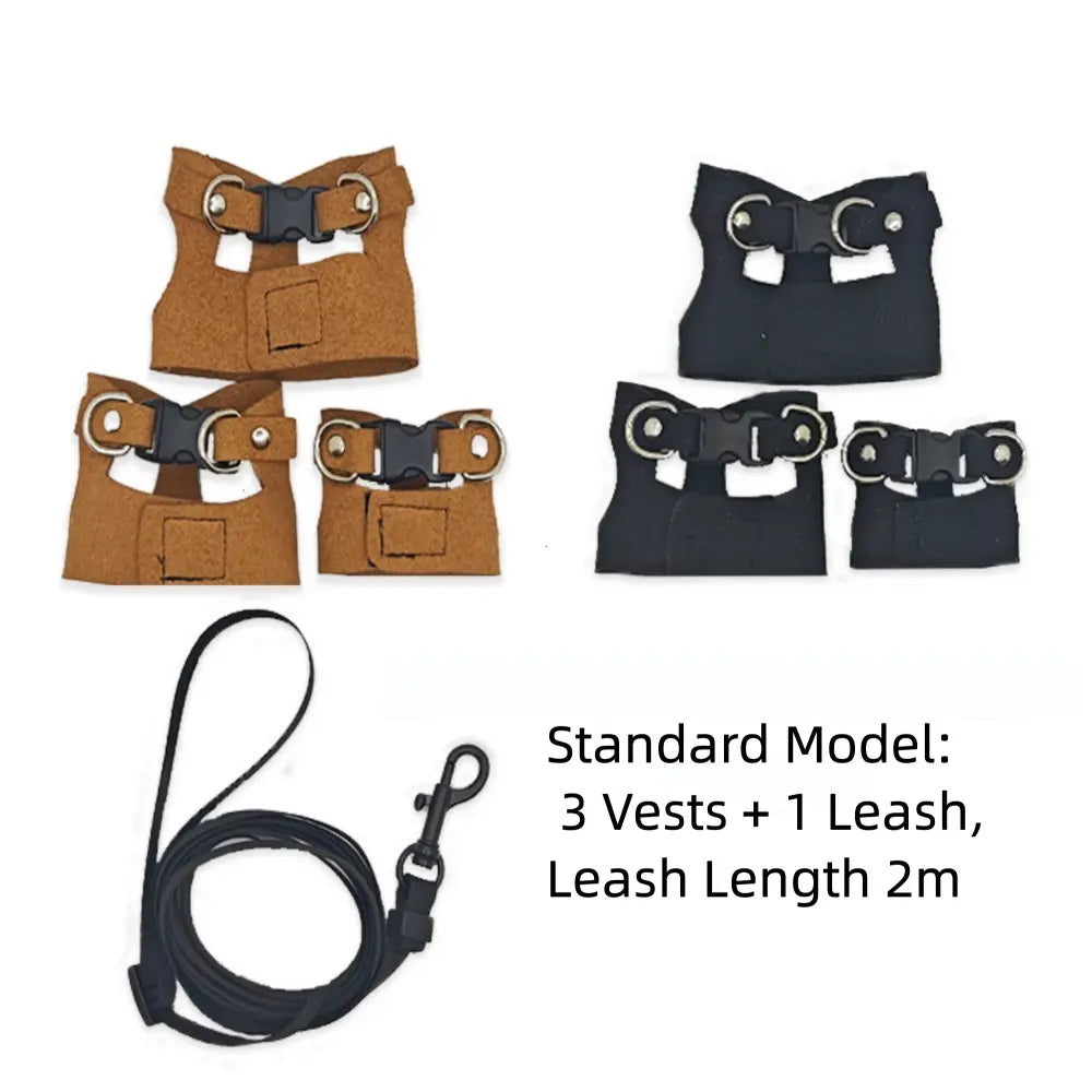 Reptile Harness and Leash Set - Adjustable Microfiber Suede Leather, Available in Three Sizes, No-Pull Full Protection Design for Bearded Dragon Training