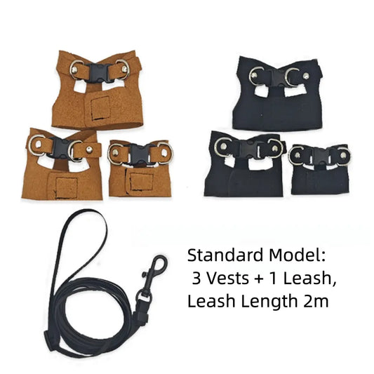 Reptile Harness and Leash Set - Adjustable Microfiber Suede Leather, Available in Three Sizes, No-Pull Full Protection Design for Bearded Dragon Training