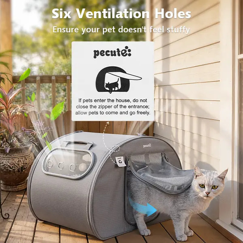 Pecute Pet Cooling House - Portable Bubble View Pod with 2 Sizes (25.6"×16.5"×16.5" L, 21.7"×14"×14" M), Detachable Cooling Blanket, Full-View Window, Insulated Wall, Fiberglass Rods, No-Assembly Design, Fold-Flat for Small Dogs/Cats (Indoor, Travel Use),