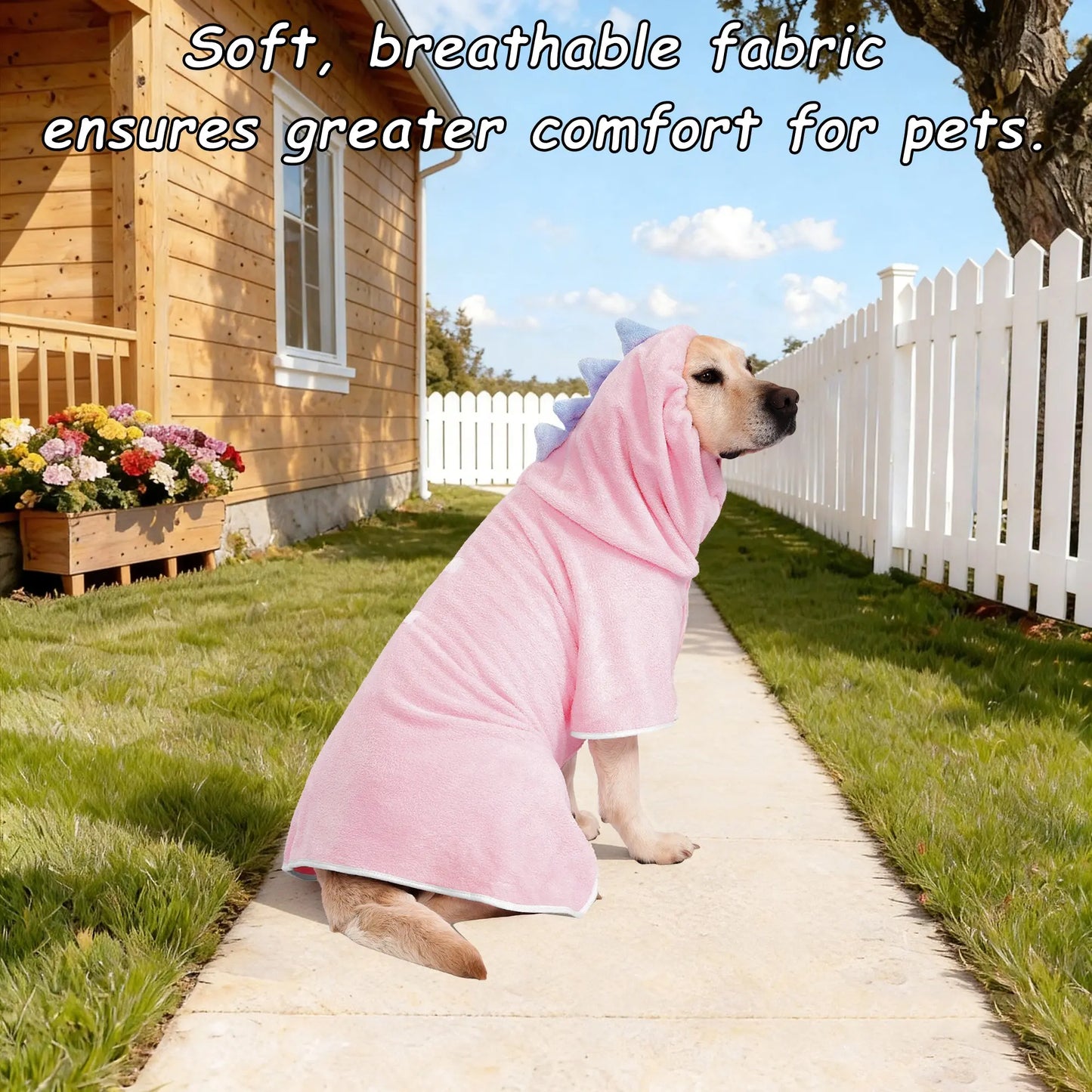 Dinosaur-Themed Quick-Dry Super-Absorbent Dog Bathrobe with Adjustable Straps, Available in Multiple Sizes for Small, Medium, and Large Breeds