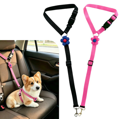 2-Pack Adjustable Dog Car Safety Seat Belt with Cute Leash