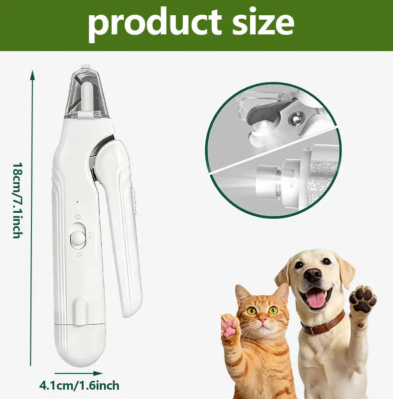 2-in-1 LED Stainless Steel Dog Nail Clipper and Grinder Combo - Safe ABS Universal Pet Grooming Tool with Quiet Low-Vibration, Sharp Blades, USB Rechargeable Paw Trimmer and Polisher for Dogs and Cats Home Use
