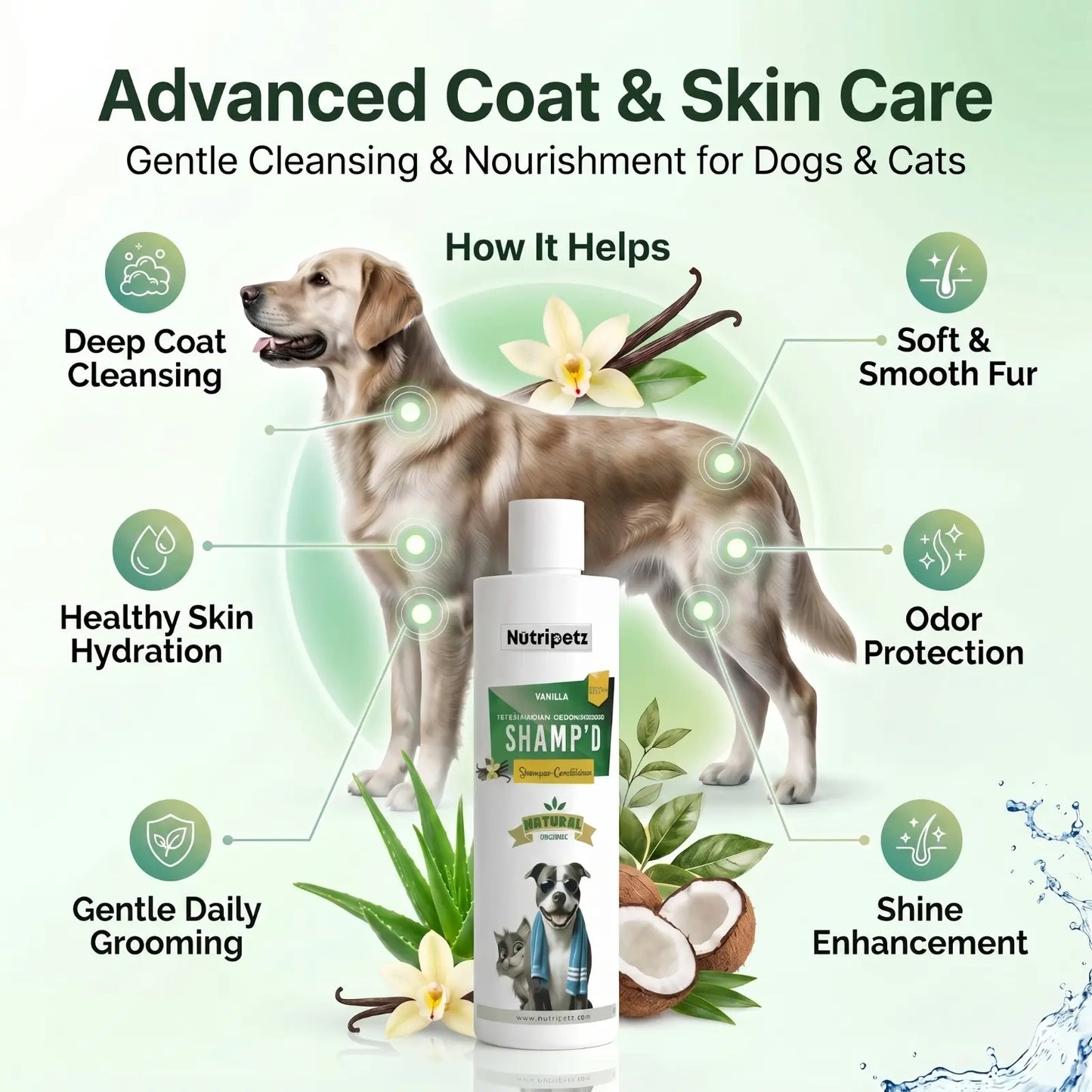 2-in-1 Pet Shampoo and Conditioner for Dogs and Cats – 500 ML Natural Aloe Vera and Coconut Formula | Anti-Itch Moisturizing Grooming Wash