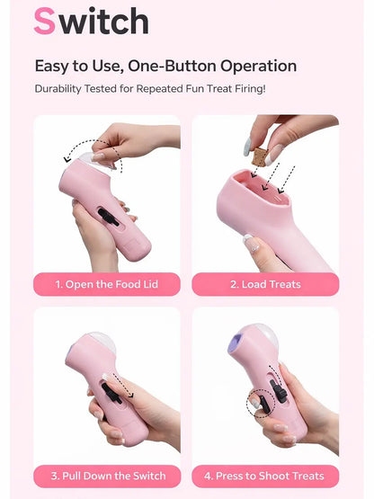 Portable Interactive Pet Treat Dispenser - Handheld Snack Launcher for Dog and Cat Training and Enrichment Activities