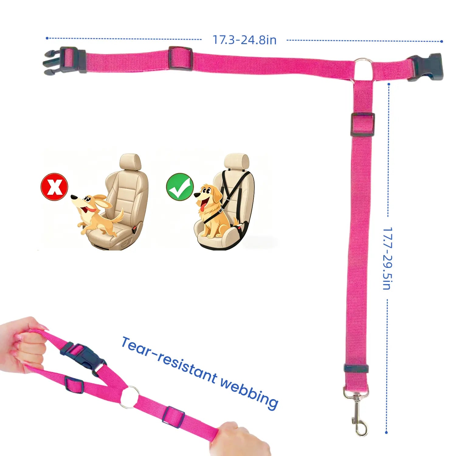 2-Pack Adjustable Dog Car Safety Seat Belt with Cute Leash