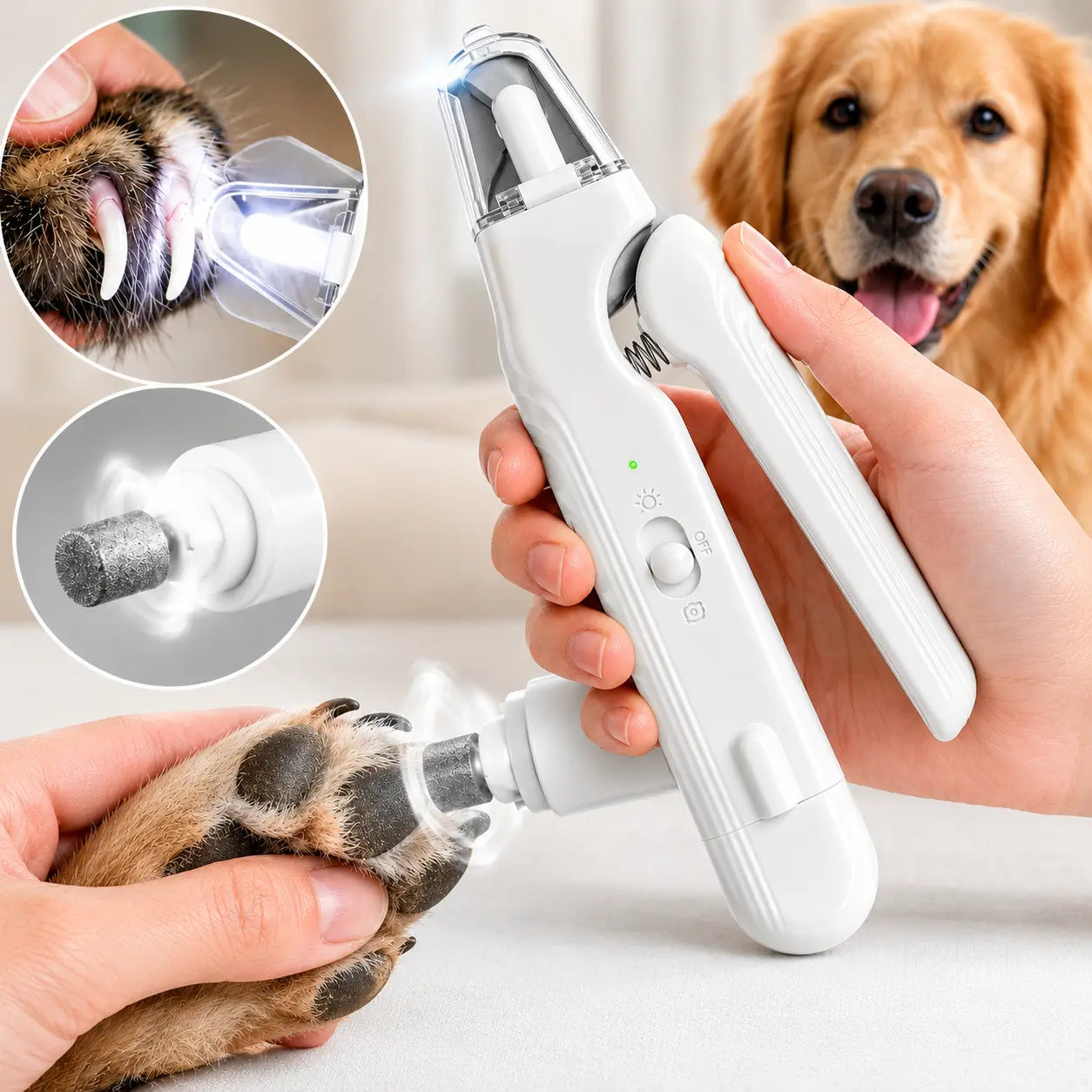 2-in-1 LED Stainless Steel Dog Nail Clipper and Grinder Combo - Safe ABS Universal Pet Grooming Tool with Quiet Low-Vibration, Sharp Blades, USB Rechargeable Paw Trimmer and Polisher for Dogs and Cats Home Use