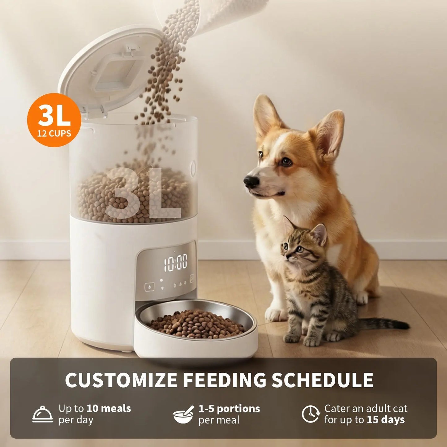 Furlyn 4-Liter Smart WiFi Automatic Pet Feeder with Programmable Timed and Portion-Controlled Feeding, Dual-Power Source Design, and Pet Food Combo Pack for Cats and Dogs