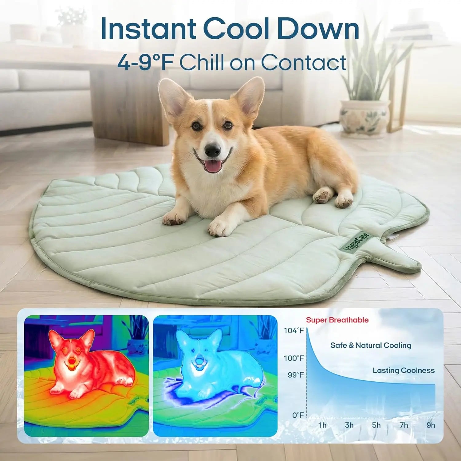 Vagascape Eco-Friendly Gel-Free Cooling Pet Mat for Large Dogs - Nylon & Cotton Geometric Design, Portable Machine-Washable Durable Pad for Hikes & Camping, #Pettok Viral Summer Dog Essential