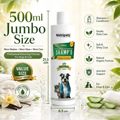 2-in-1 Pet Shampoo and Conditioner for Dogs and Cats – 500 ML Natural Aloe Vera and Coconut Formula | Anti-Itch Moisturizing Grooming Wash