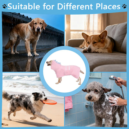 Dinosaur-Themed Quick-Dry Super-Absorbent Dog Bathrobe with Adjustable Straps, Available in Multiple Sizes for Small, Medium, and Large Breeds