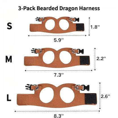 Reptile Harness and Leash Set - Adjustable Microfiber Suede Leather, Available in Three Sizes, No-Pull Full Protection Design for Bearded Dragon Training