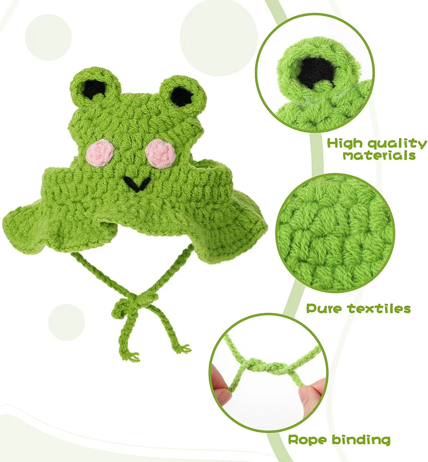 Handmade Knitted Cartoon Pet Hats - Set of 4 for Small Cats and Puppies, Soft Polyester Frog/Cat/Puppy Costume Headwear for Halloween, Birthdays, and Everyday Wear