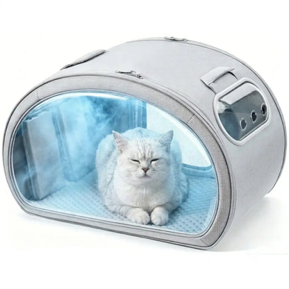 Pecute Pet Cooling House - Portable Bubble View Pod with 2 Sizes (25.6"×16.5"×16.5" L, 21.7"×14"×14" M), Detachable Cooling Blanket, Full-View Window, Insulated Wall, Fiberglass Rods, No-Assembly Design, Fold-Flat for Small Dogs/Cats (Indoor, Travel Use),