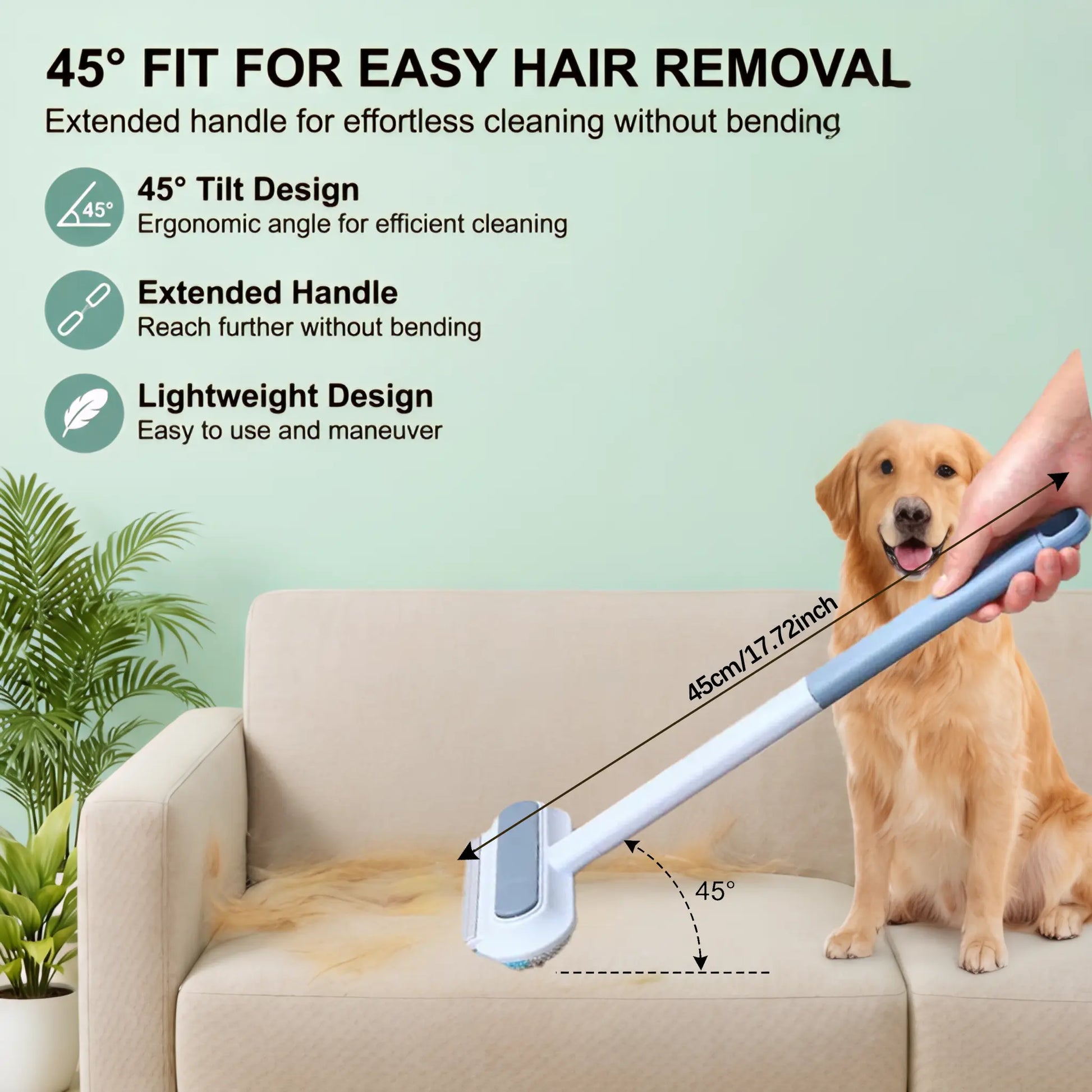 Enhanced Pet Hair Removal Brush with Extended Handle, Versatile Lint Cleaner for Furniture, Bedding, Clothing, and Vehicle Interiors, Washable Multi-Surface Tool