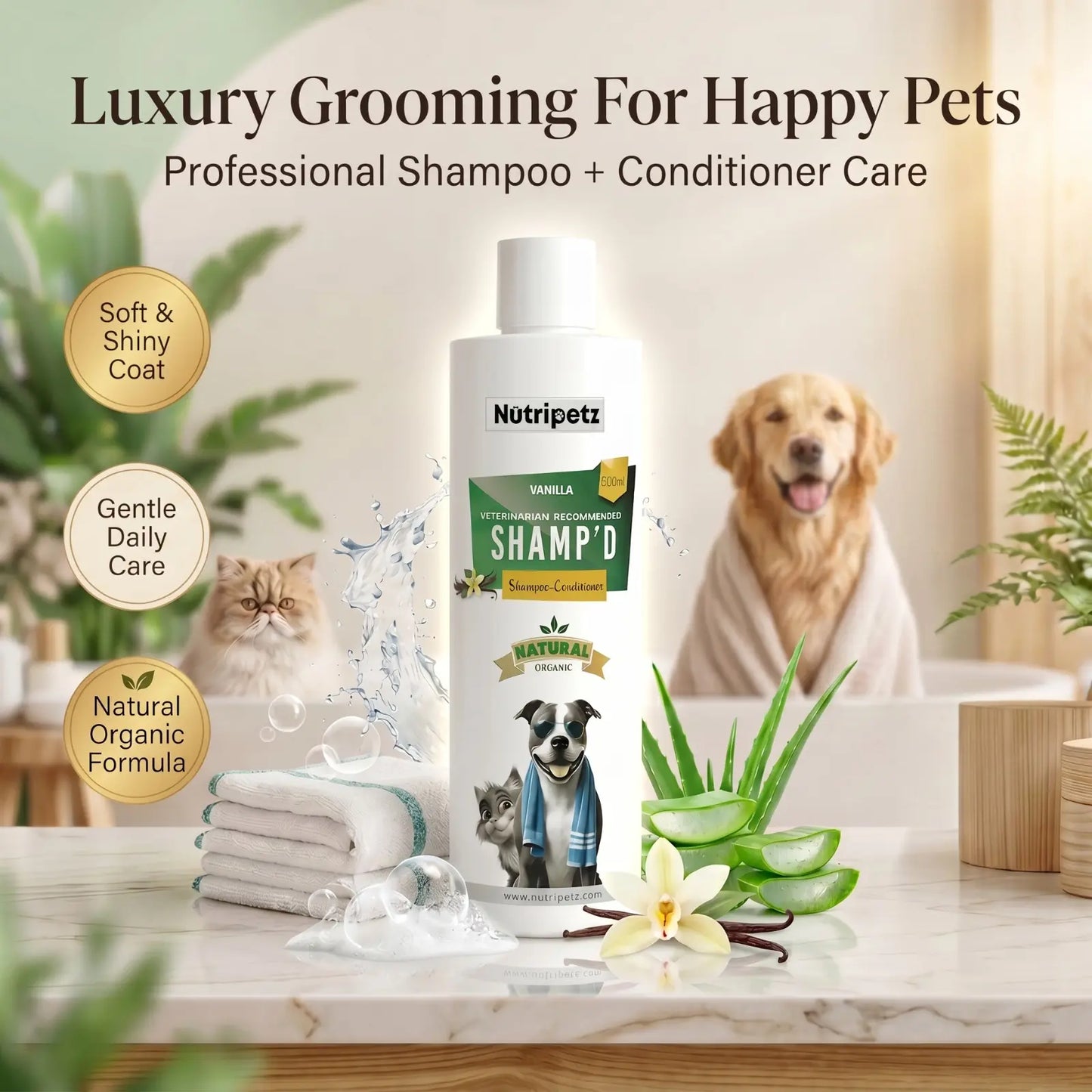 2-in-1 Pet Shampoo and Conditioner for Dogs and Cats – 500 ML Natural Aloe Vera and Coconut Formula | Anti-Itch Moisturizing Grooming Wash