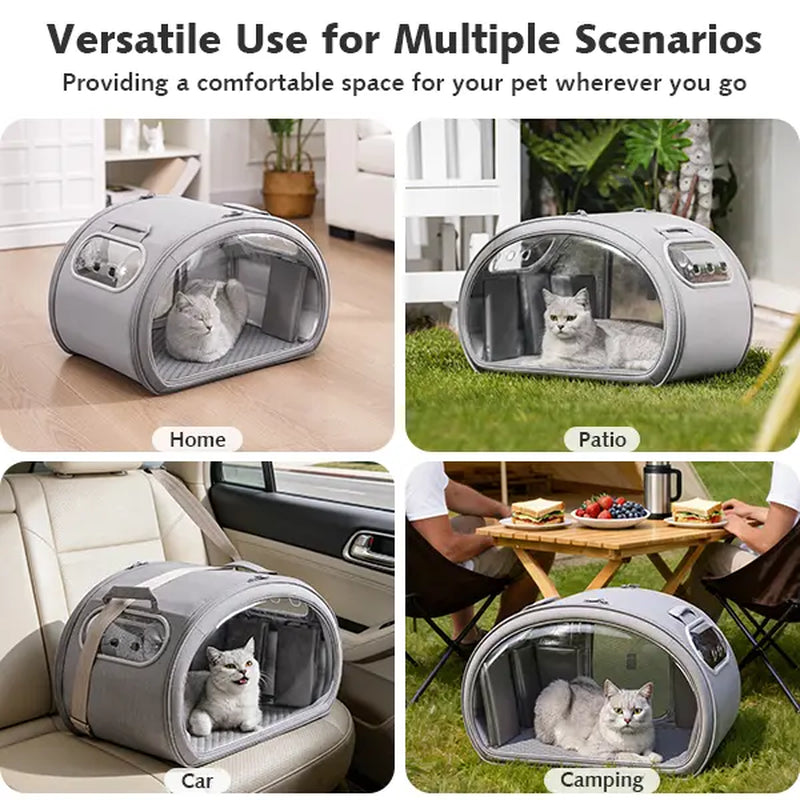 Pecute Pet Cooling House - Portable Bubble View Pod with 2 Sizes (25.6"×16.5"×16.5" L, 21.7"×14"×14" M), Detachable Cooling Blanket, Full-View Window, Insulated Wall, Fiberglass Rods, No-Assembly Design, Fold-Flat for Small Dogs/Cats (Indoor, Travel Use),
