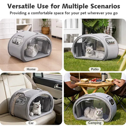 Pecute Pet Cooling House - Portable Bubble View Pod with 2 Sizes (25.6"×16.5"×16.5" L, 21.7"×14"×14" M), Detachable Cooling Blanket, Full-View Window, Insulated Wall, Fiberglass Rods, No-Assembly Design, Fold-Flat for Small Dogs/Cats (Indoor, Travel Use),