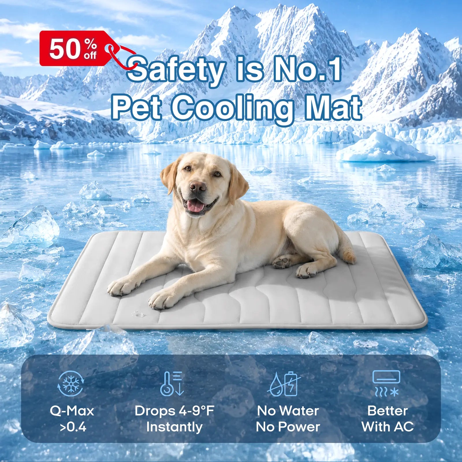 Vagascape Eco-Friendly Gel-Free Cooling Pet Mat for Large Dogs - Nylon & Cotton Geometric Design, Portable Machine-Washable Durable Pad for Hikes & Camping, #Pettok Viral Summer Dog Essential