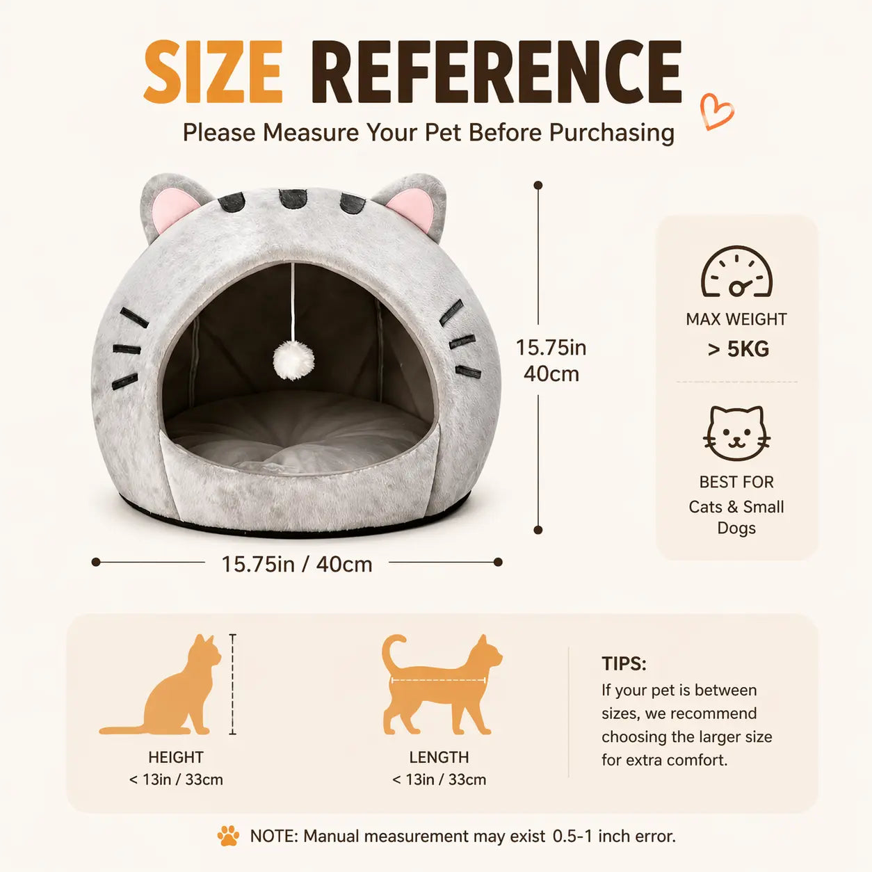 Premium Cozy Cat Cave Bed with Hanging Ball Toy - Semi-Enclosed Kitten House, Washable Inner Pillow, Soft & Breathable Indoor Nest